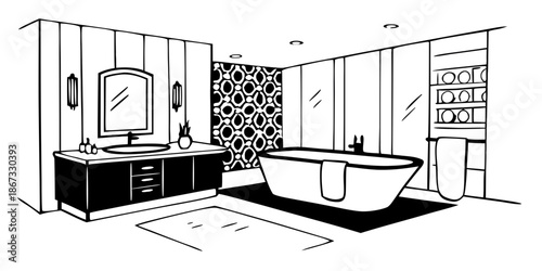 Modern bathroom design with bathtub and stylish decor elements  