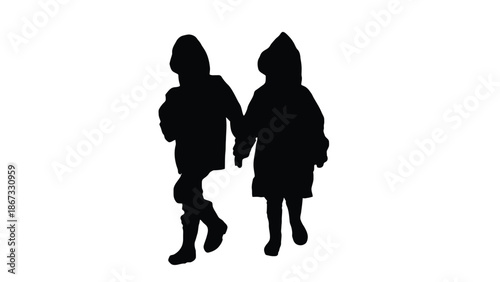 Two children holding hands and walking together, embracing childhood innocence and companionship.