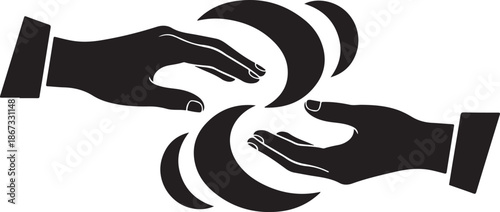 Hands Releasing and Catching Objects in Black Silhouette