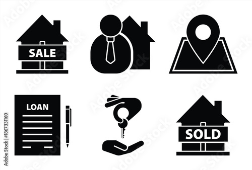 Real Estate Transaction and Property Sale Icon Set