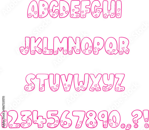 Handwritten sketch typography font lettering ABC cartoon vector text love heart valentines