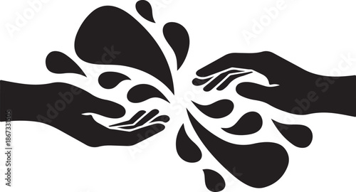 Hands releasing water droplets in a symbolic gesture