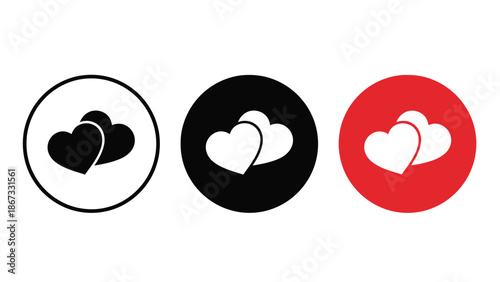 Interconnected hearts in circle icons white for love and relationship concepts with valentine and romance and affection and connection Silhouette vector on whit Background