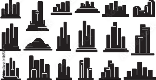City Skyline Silhouette Icons Set Black and White