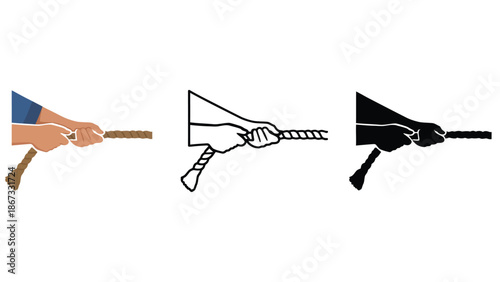 Hands firmly gripping a rope, symbolizing strength and determination in a contest.