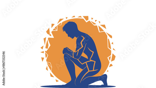 Silhouette of a man in prayer, seeking peace and solace in a moment of quiet reflection.
