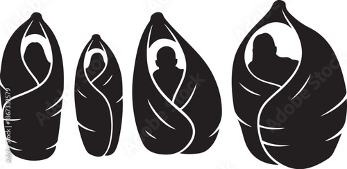 Mother and child wrapped in cloth silhouette illustration