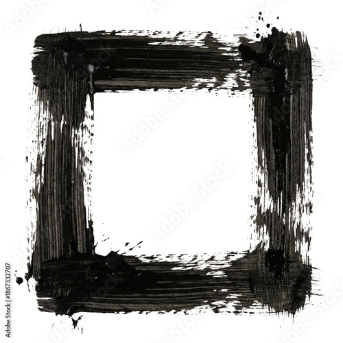 Black grunge ink brush stroke square frame border design
