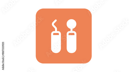 Simple icon representing dental instruments on a warm orange background