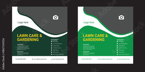Modern gardening and farming social media post design template green color lawn & garden flyer design template landscaping services Tree and gardening service poster leaflet design. lawnmower flyer. L