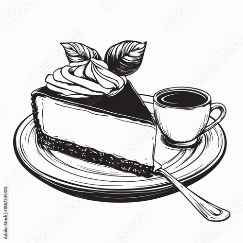 Cup Coffee With Cheesecake Vector Image Isolated on White Background