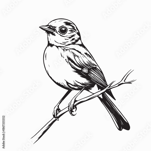 European robin Perched on a Branch in Spring nature Image Vector on White Background