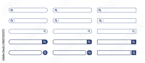 検索窓・検索バーのイラスト素材　青　セット　Search bar illustration set