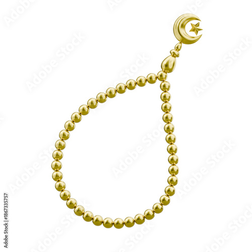 Golden Islamic Prayer Beads with Crescent Moon Charm