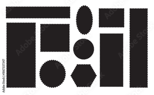 Zig zag edge rectangle shape collection. Jagged rectangular elements set. Set of various shapes and colors frames.Wave zigzag dividers. Undulating zig zag round frame.