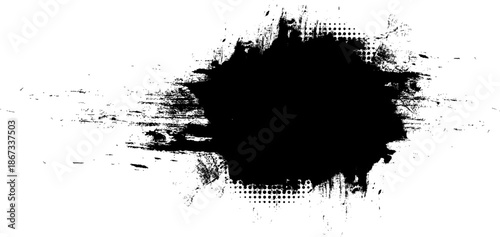 black ink brush painting banner panel artistic grunge graphic element abstract background