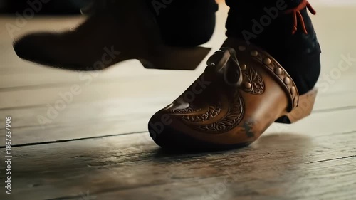 Close-up View of Traditional Wooden Clogs, Symbolizing Heritage and Craftsmanship