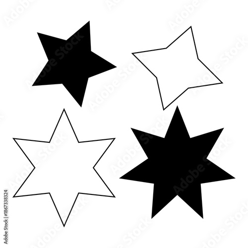 Stars set icons featuring various sparkle and twinkle star shapes isolated on white background suitable for decoration ui design animation effects branding and creative graphic elements