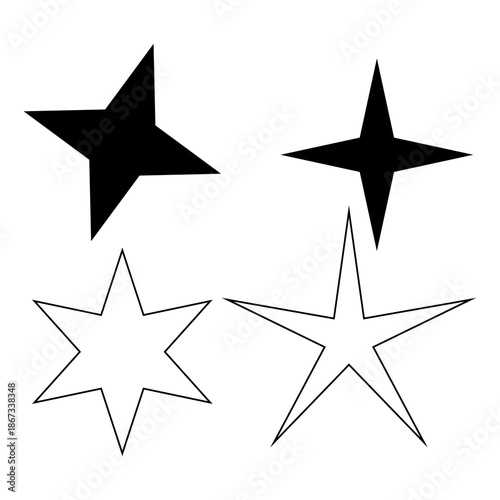 Stars set icons featuring various sparkle and twinkle star shapes isolated on white background suitable for decoration ui design animation effects branding and creative graphic elements