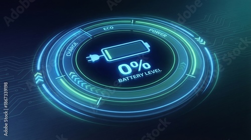 Futuristic digital dashboard interface displaying battery level insights tech environment graphic viewpoint visualization concept