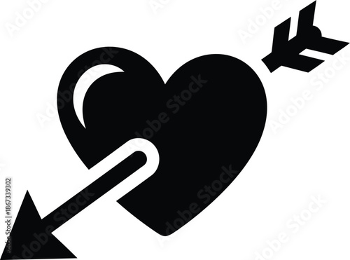 Black heart pierced by cupid's arrow icon love romance