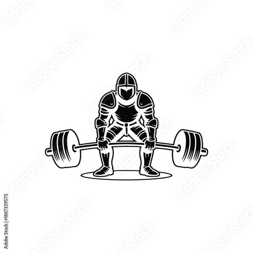Knight In Armor Lifting Heavy Barbell Weight For Strength Training.
