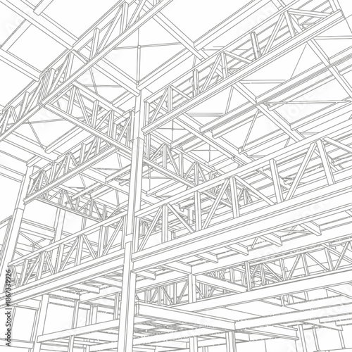 Steel Frame Building Structure Blueprint - Modern Architecture Design.