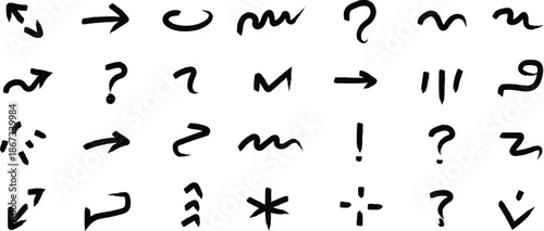 Collection of various symbols and typography elements on a white background