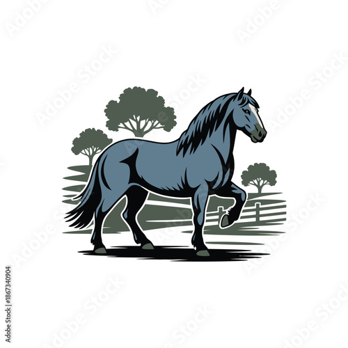 Majestic Dark Horse Standing Proudly in a Field.