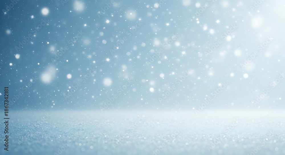Fototapeta premium Snowfall on serene blue background creating a winter atmosphere 