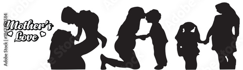 Mothers Love Silhouette Illustration Showing Mom and Child Bond for Family Care Parenting Emotion Motherhood Concept Art Design for Prints Posters Gifts