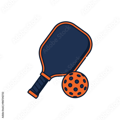 Pickleball paddle and ball illustration.