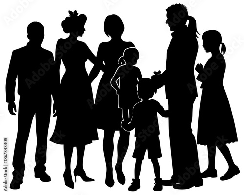 Family gathering silhouette vector illustration, isolated on white background