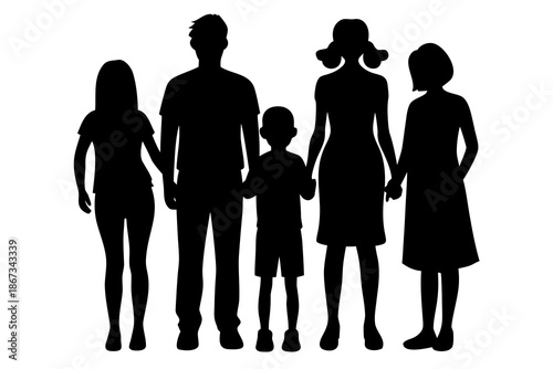 Family Togetherness Silhouette Vector Design, Group of People Celebration Illustration Isolated on White Background