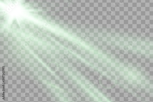 Soft green mirror star with gentle rays and light flares on a light background. Elegant glowing vector illustration.