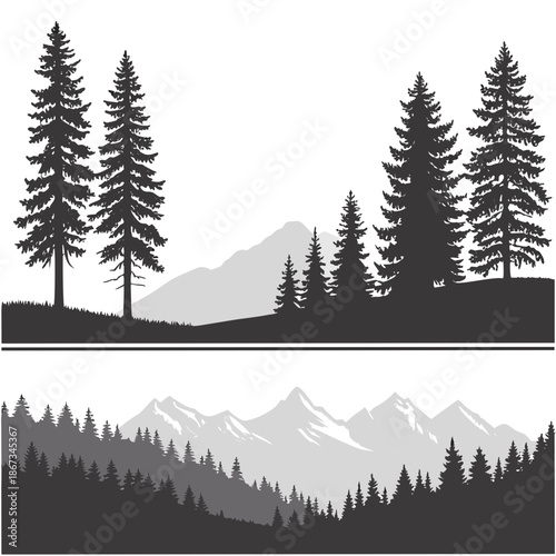Mountain and forest silhouette