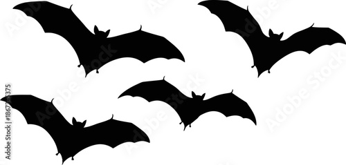 Mysterious Black Bats Silhouettes Flying in Formation Spooky Halloween Party Horror Night Graphic Element