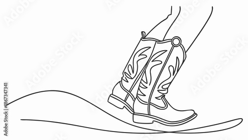 Close-up of a person walking in stylish cowboy boots on a curved line.