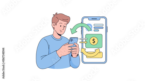 Young man engaging with mobile banking app for digital transactions