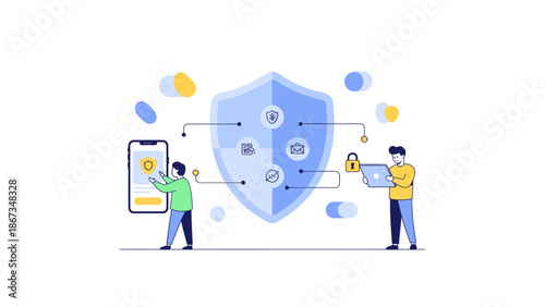 Digital Security Shield Illustration Showing Data Protection Connectivity