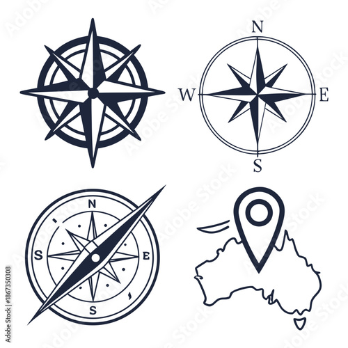 Collection of compass and map icons