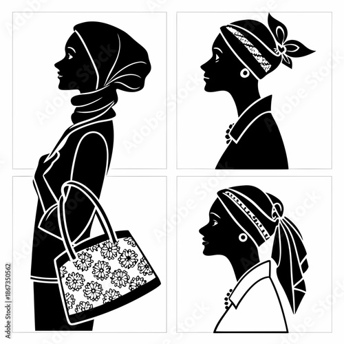 Silhouettes of women in traditional headscarves