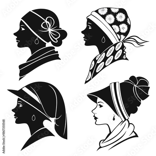 Silhouettes of women in headscarves