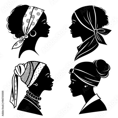 Silhouettes of women in headscarves