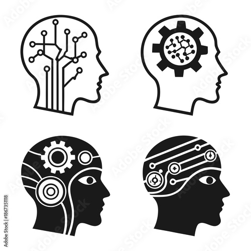 Artificial intelligence and human mind concept