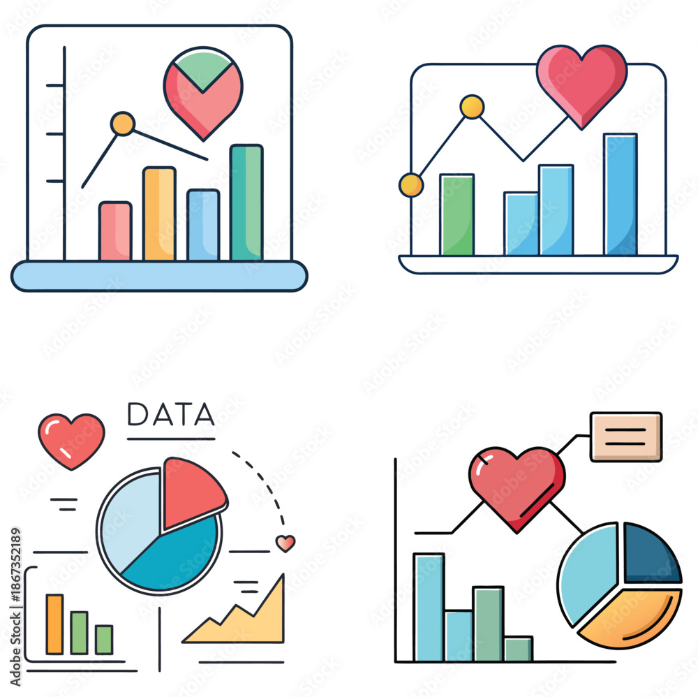 Obraz premium Data chart with heart, clean vector