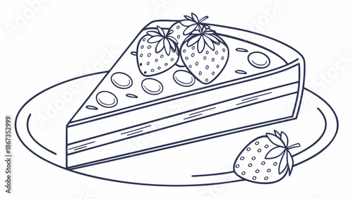 Delicious slice of strawberry tart with fresh berries on a plate, a sweet dessert illustration.
