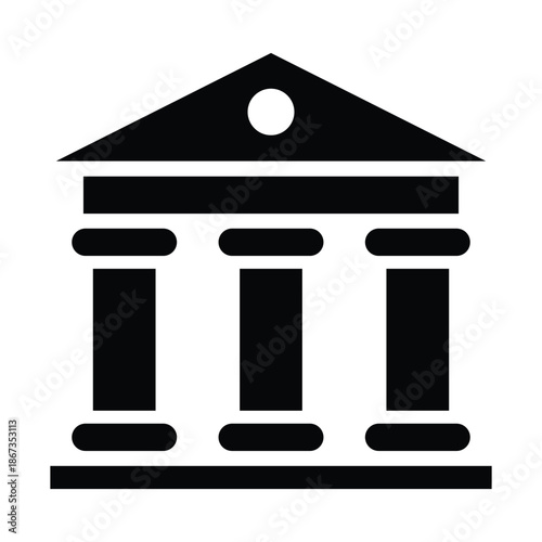 Minimalist classical building icon vector in black and white, representing bank, government, or university