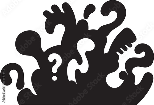 Confused Silhouette with Question Mark and Abstract Shapes