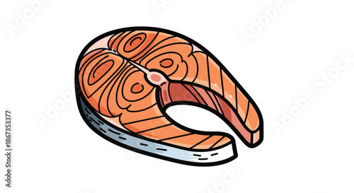 Detailed illustration of a fresh salmon steak showing the characteristic pink flesh and marbled fat texture of the fish.